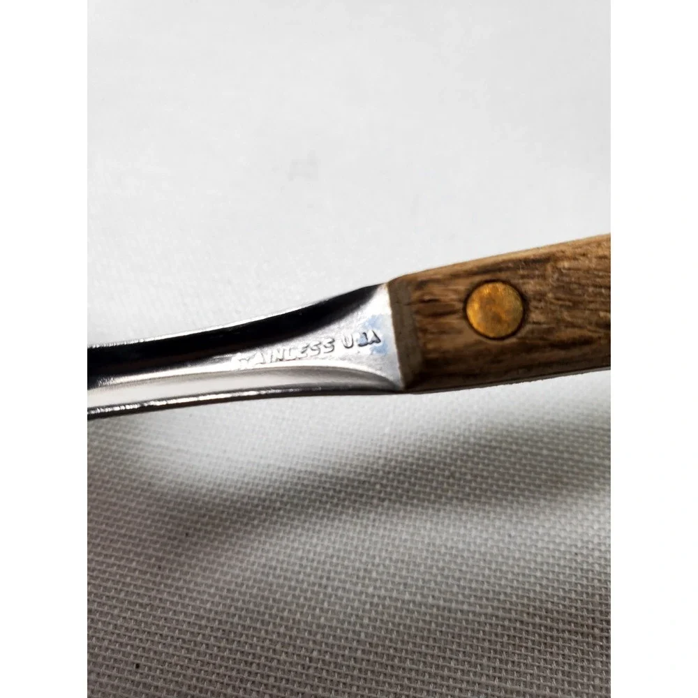 Vintage Stainless USA Spoon Wood‎ Handle Riveted Flatware Rustic Kitchen Utensil